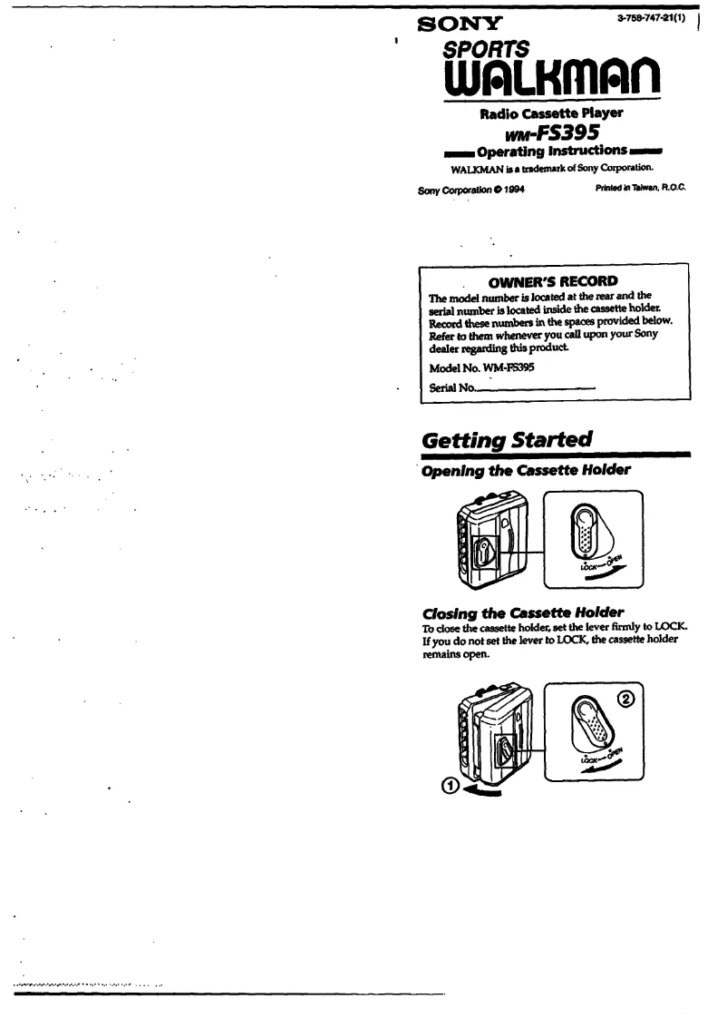 Image de la première page du manuel de l'appareil Walkman WM-FS395