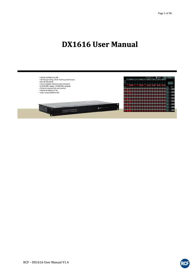 Image de la première page du manuel de l'appareil Matrix Audio DX1616