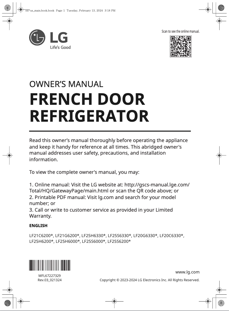 Page 1 de la notice Manuel utilisateur LG LF25S6000S