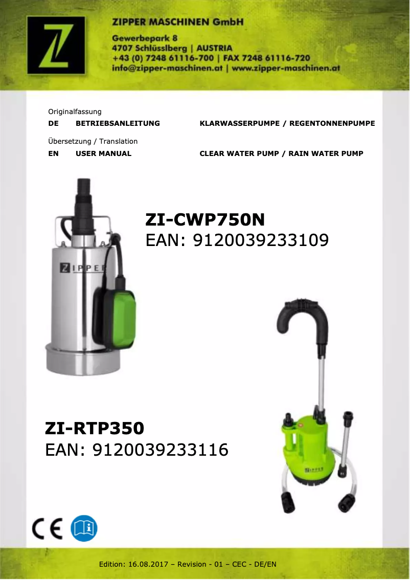 Image de la première page du manuel de l'appareil ZI-RTP350