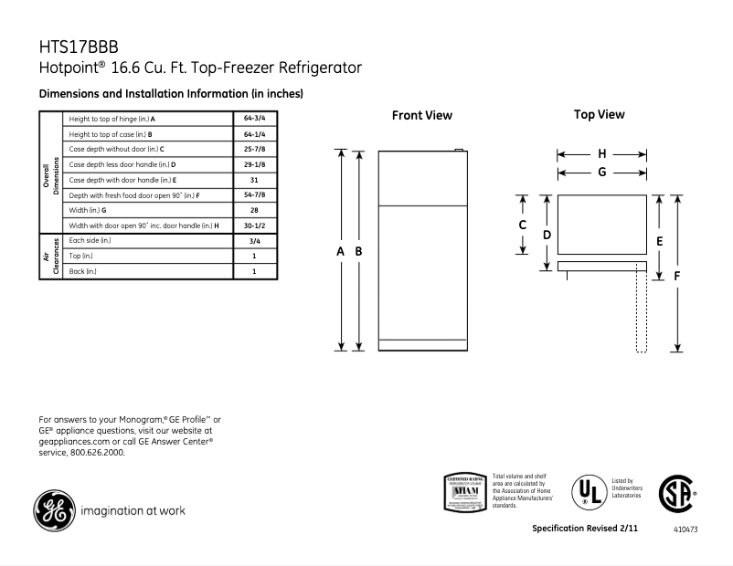 Page 1 de la notice Fiche technique Hotpoint HTS17BBBRCC