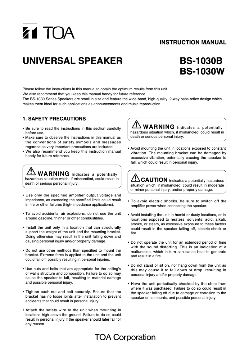 Page 1 de la notice Manuel utilisateur TOA BS-1030W