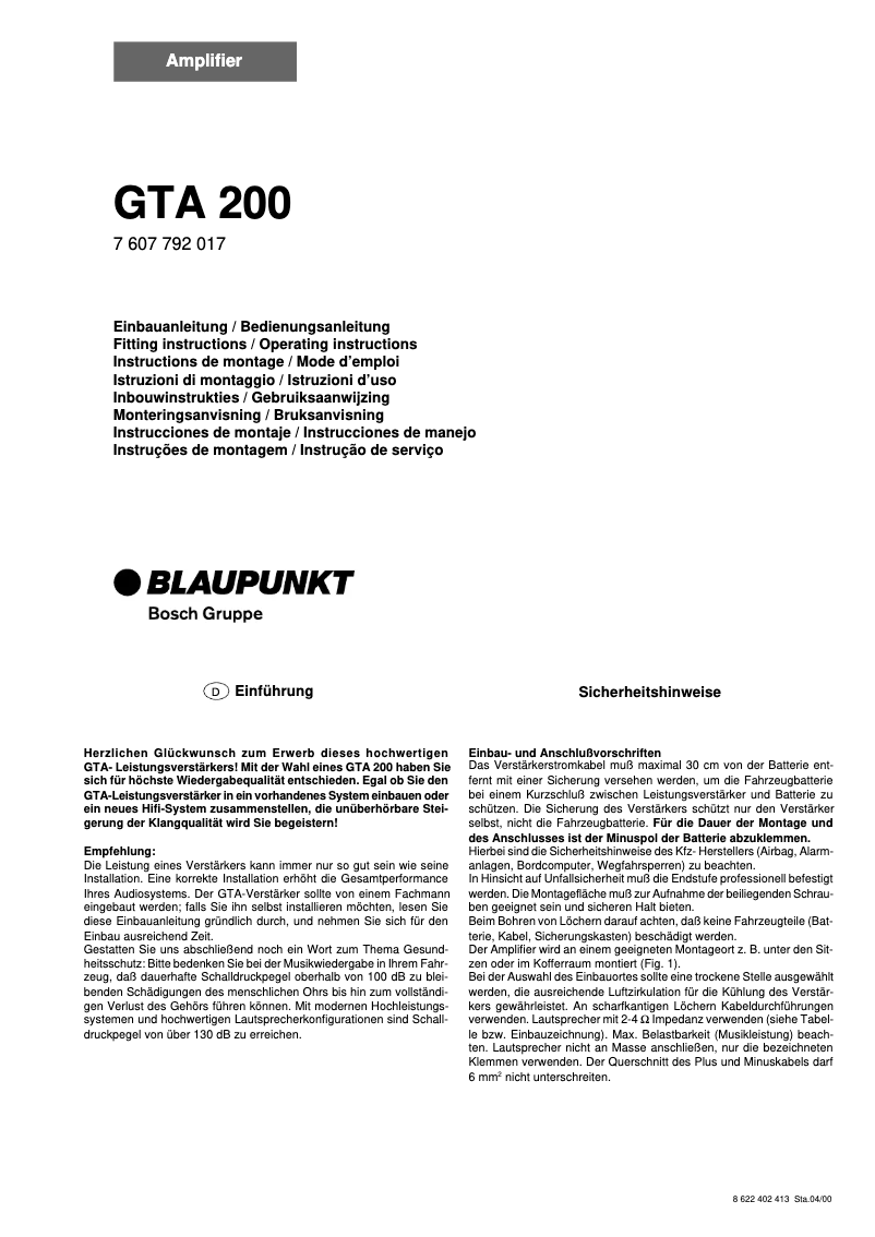Imagen de la primera página del manual del dispositivo GTA 200