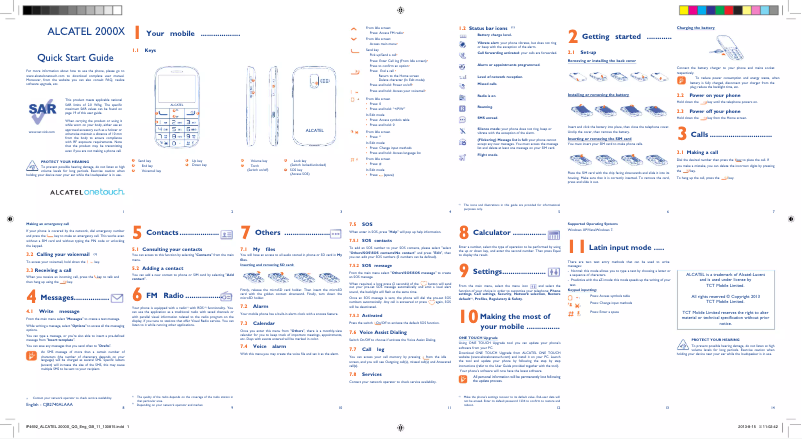Page 1 de la notice Manuel utilisateur Alcatel One Touch 20-00X