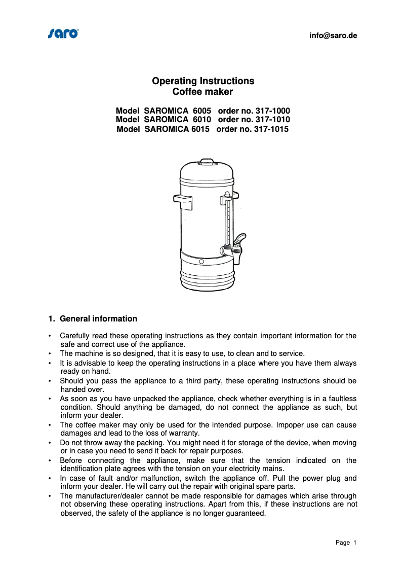 Page 1 de la notice Manuel utilisateur Saro Saromica 6015