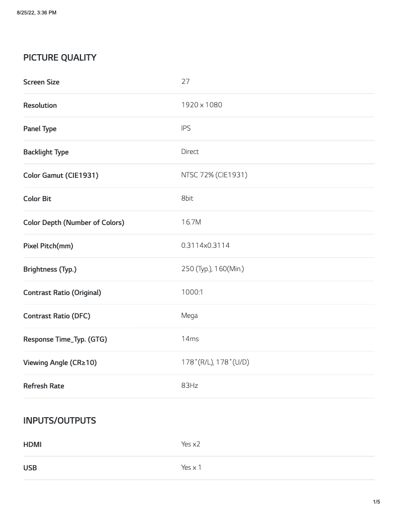 First page image of the manual for 27LQ615S