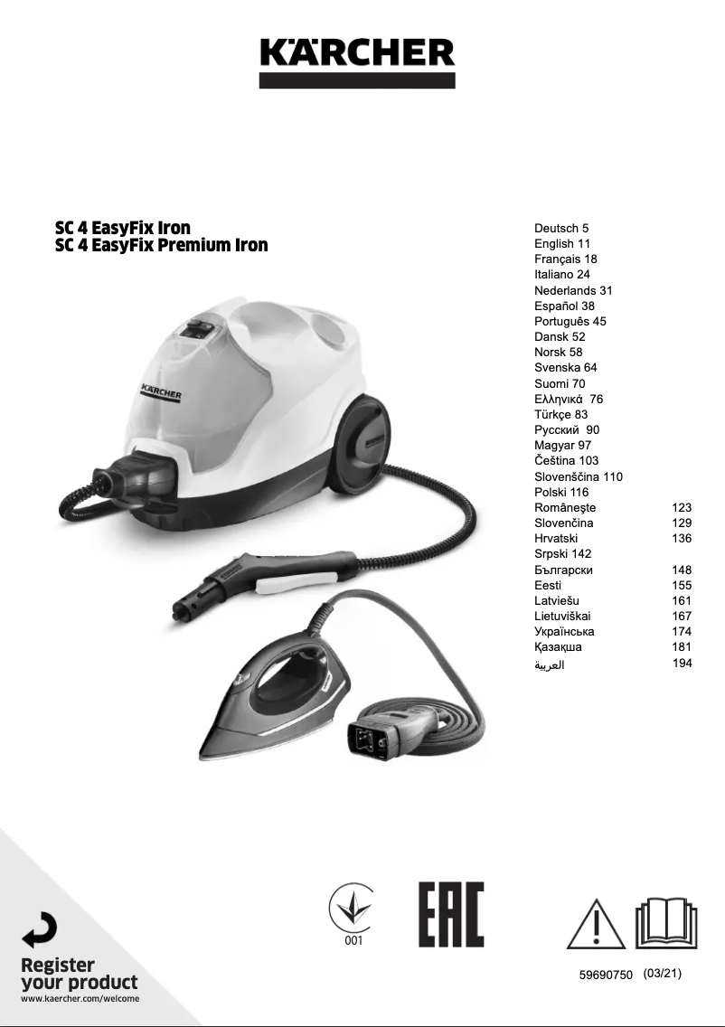 Page 1 de la notice Manuel utilisateur Kärcher SI 4 EasyFix Iron