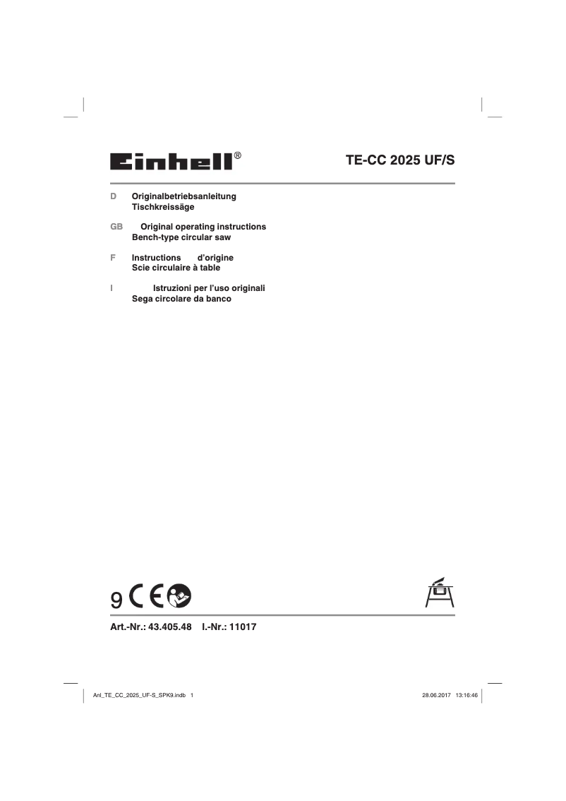 Page n°1 - Manuel utilisateur Einhell TE-CC 2025 UF/S