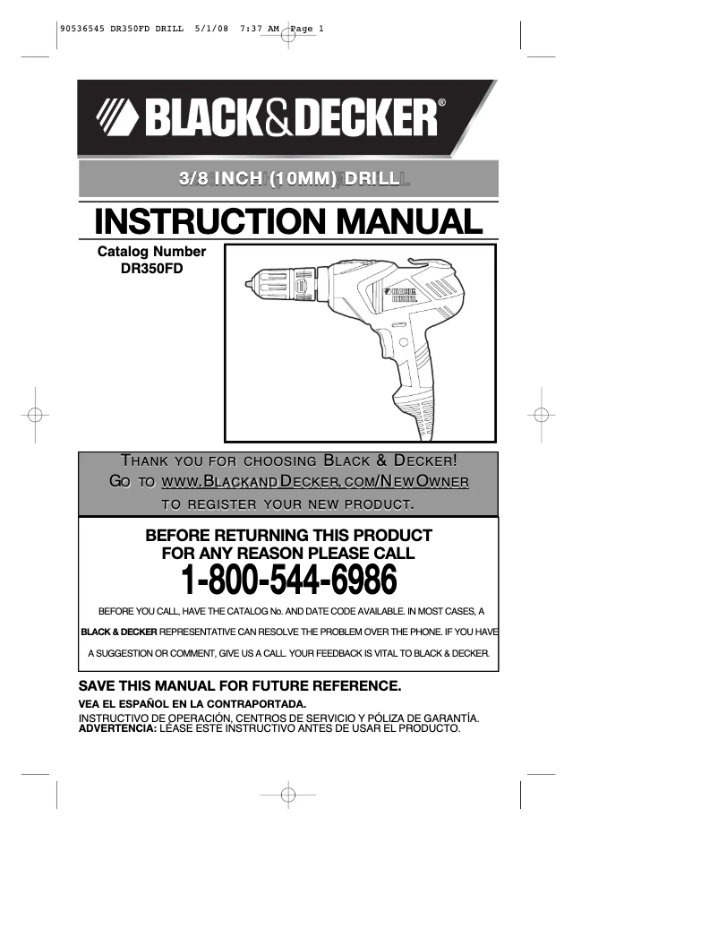 Page 1 de la notice Manuel utilisateur Black & Decker DR350FD