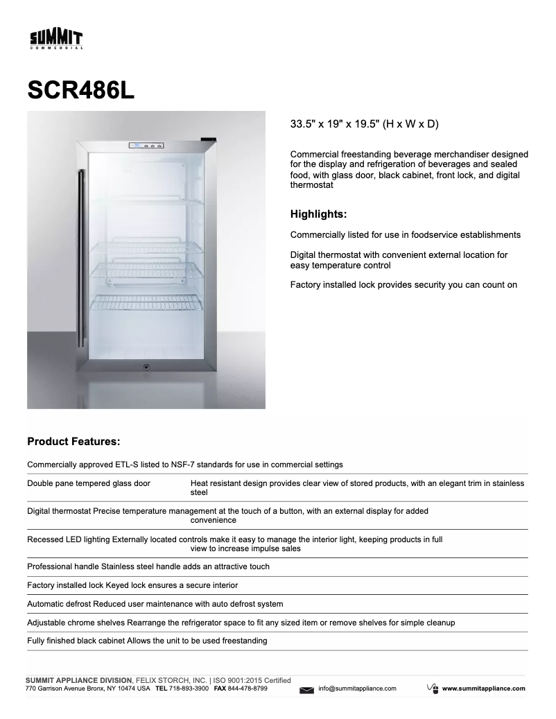 Page n°1 - Fiche technique Summit Commercial SCR486L