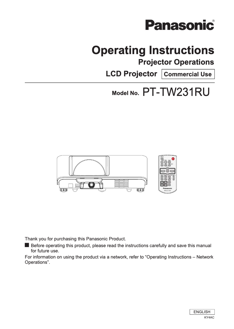 Page 1 de la notice Manuel utilisateur Panasonic PT-TW231RU