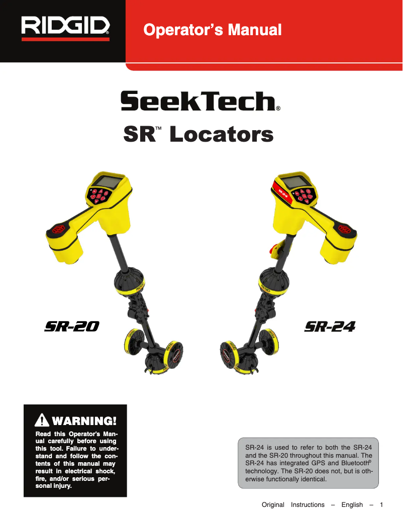 Page 1 de la notice Manuel utilisateur Ridgid SeekTech SR-24