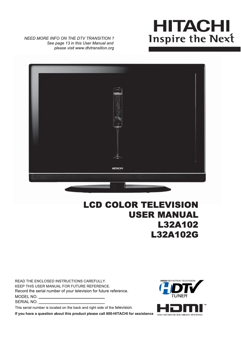 Page 1 de la notice Manuel utilisateur Hitachi L32A102G