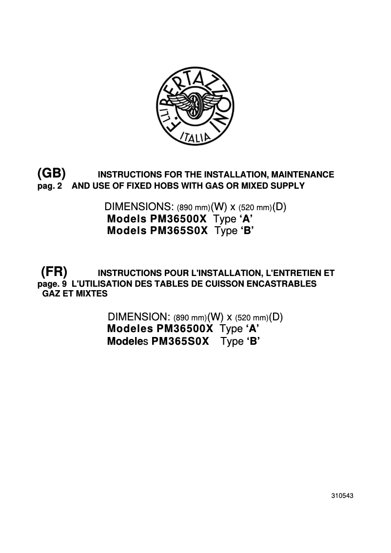 Page 1 de la notice Mode d'emploi Bertazzoni PM365S0X