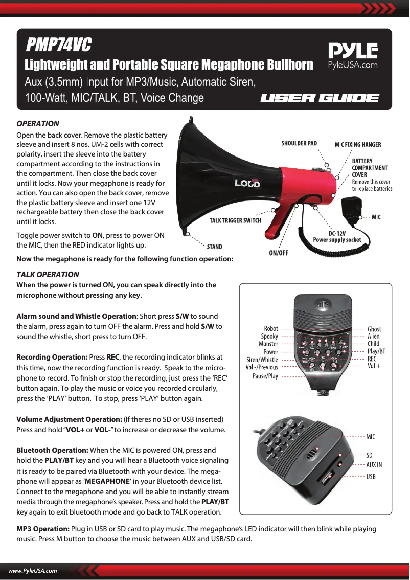 Page 1 de la notice Manuel utilisateur Pyle PMP74VC
