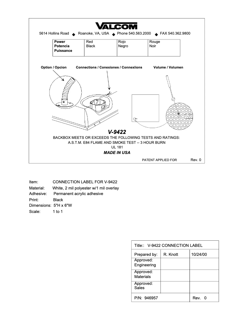 Page n°1 - Manuel utilisateur Valcom Spot SoundMasking