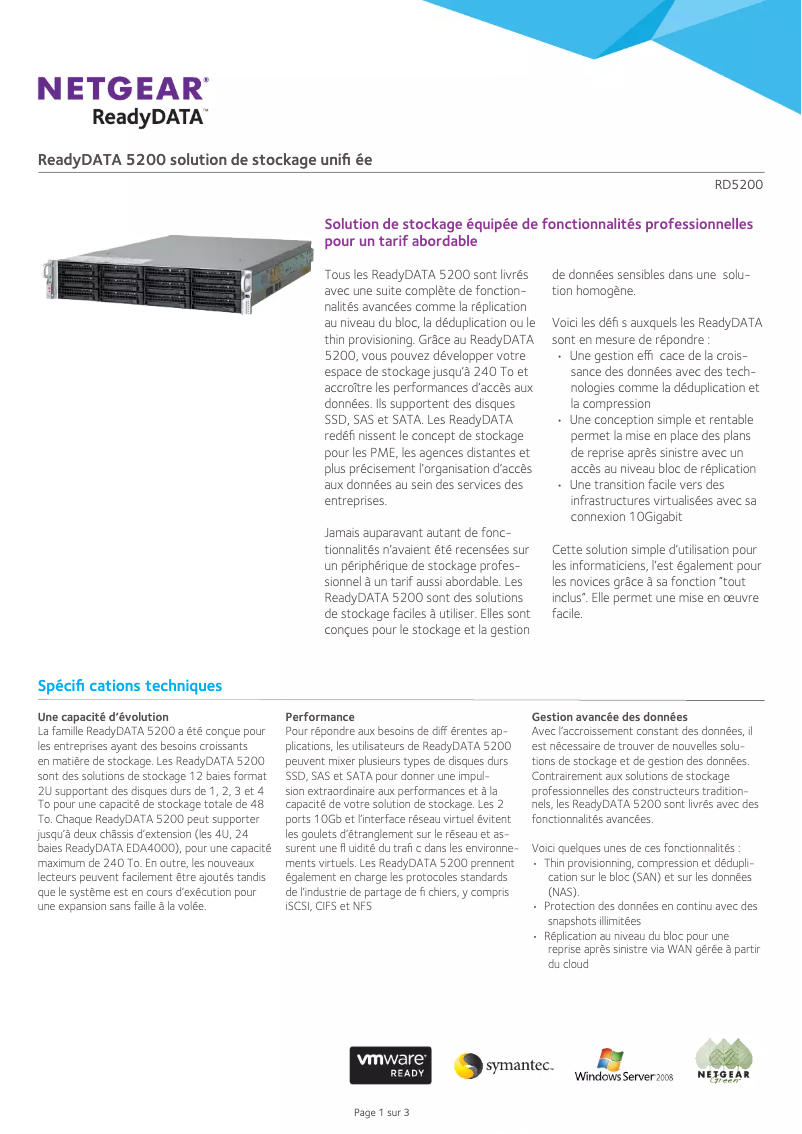 Page n°1 - Fiche technique Netgear ReadyData RD5D