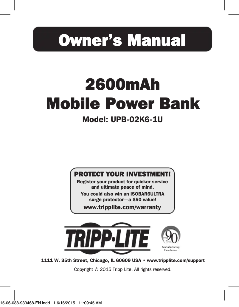 Page 1 de la notice Manuel utilisateur Tripp Lite UPB-02K6-1U