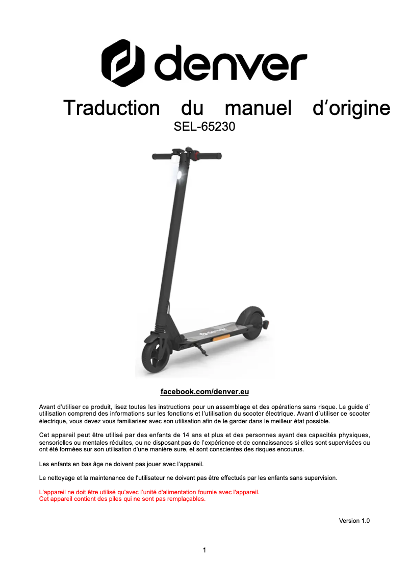 Página 1 del manual Manual de usuario Denver SEL-65230