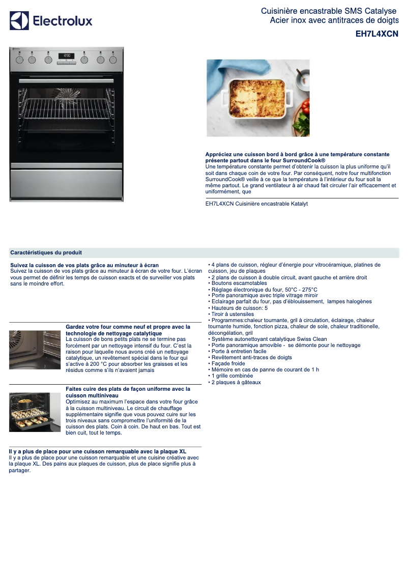 Page 1 de la notice Fiche technique Electrolux EH7L4XCN