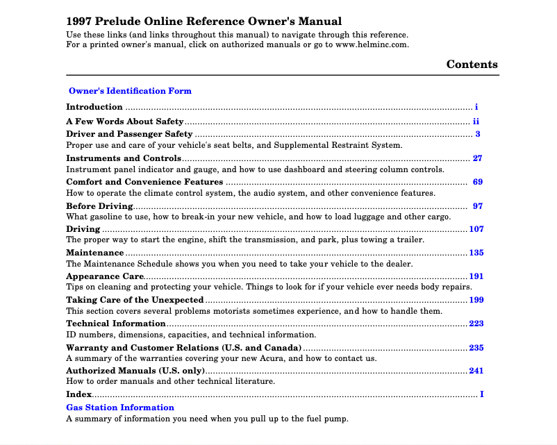 Page 1 de la notice Manuel utilisateur Honda Prelude (1997)
