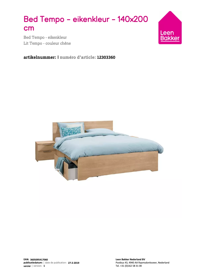 Page 1 de la notice Manuel utilisateur Leen Bakker Tempo
