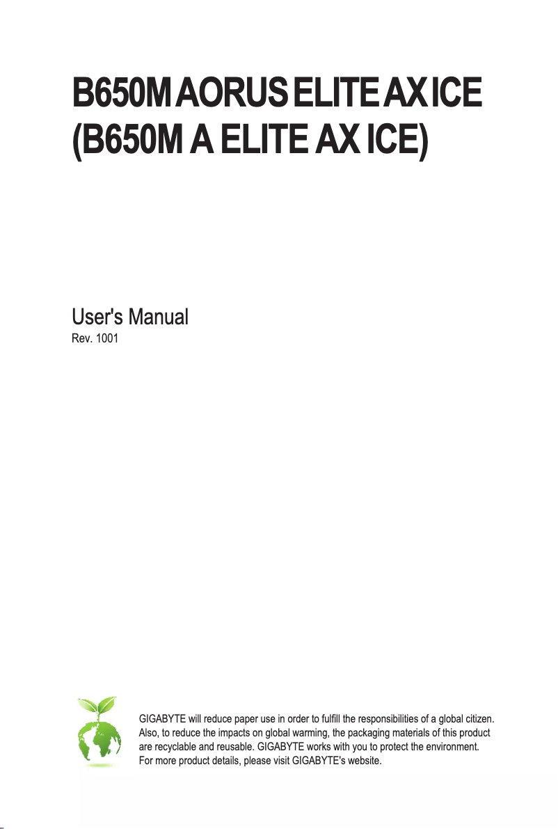 Image de la première page du manuel de l'appareil B650M Aorus Elite AX ICE