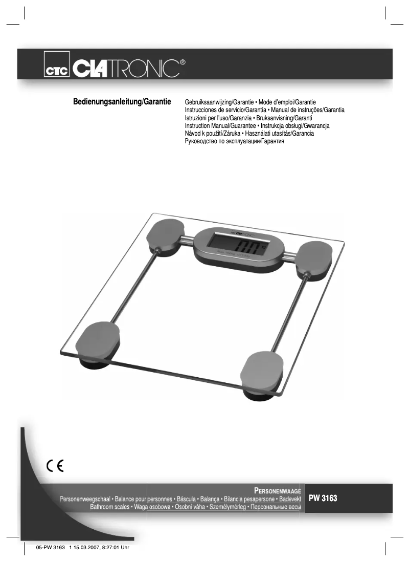 Page 1 de la notice Manuel utilisateur Clatronic PW 3163