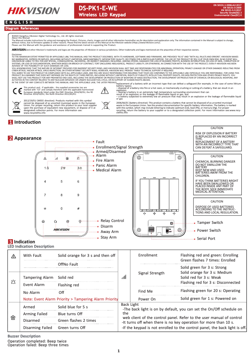 Page 1 de la notice Manuel utilisateur Hikvision DS-PK1-E-WB