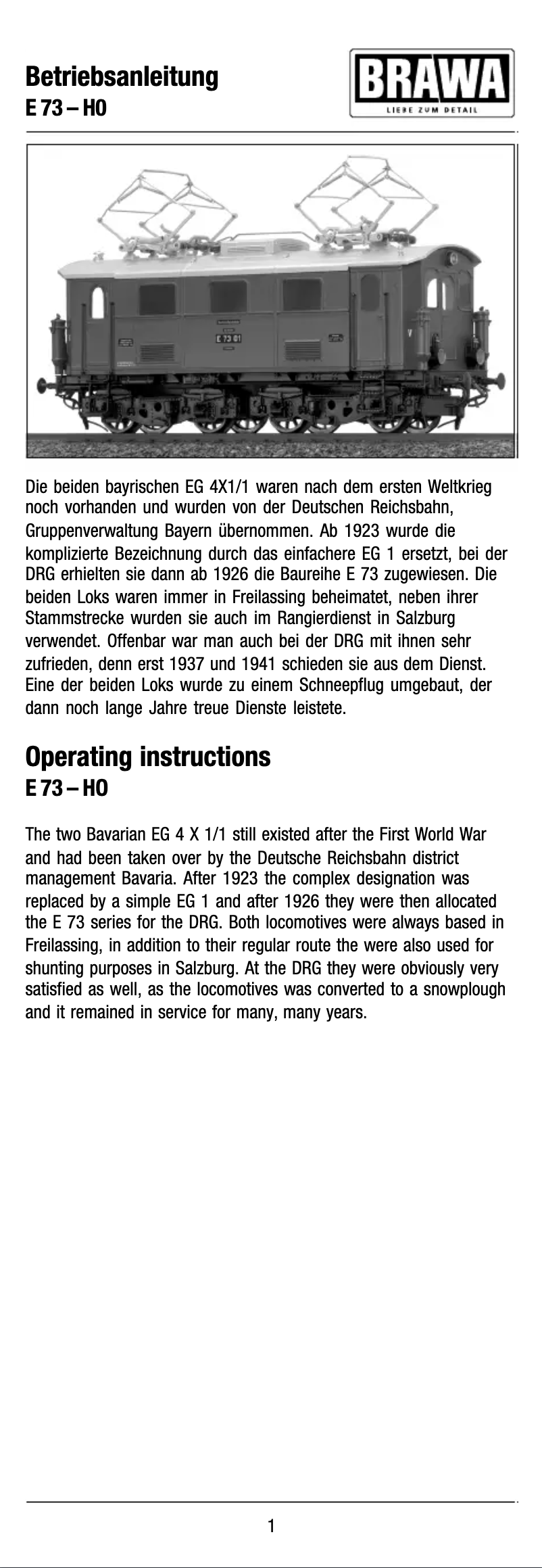 Image de la première page du manuel de l'appareil 43053 E 73 (HO)