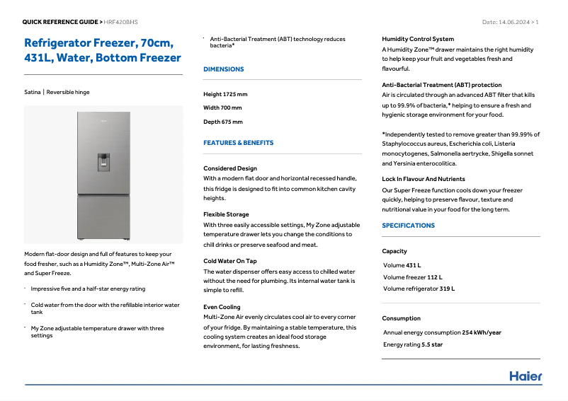 Image de la première page du manuel de l'appareil HRF420BHS