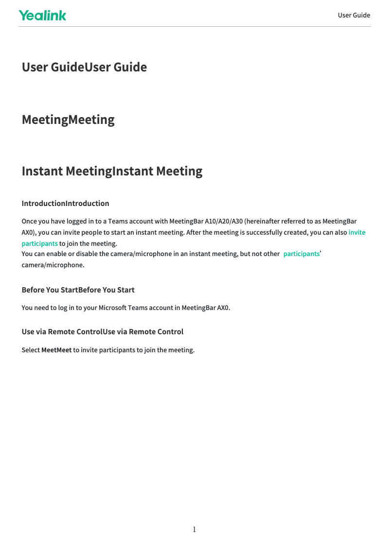 Page 1 de la notice Mode d'emploi Yealink MeetingBar A10