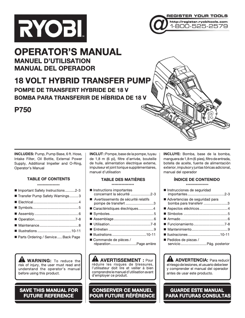 Page 1 de la notice Manuel utilisateur RYOBI P750