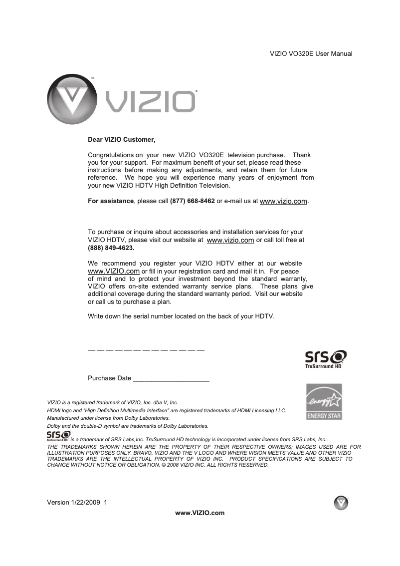 Image de la première page du manuel de l'appareil VO320E