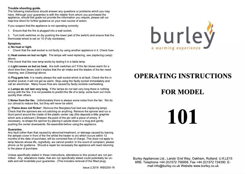 Page 1 de la notice Manuel utilisateur Burley Lyddington 101
