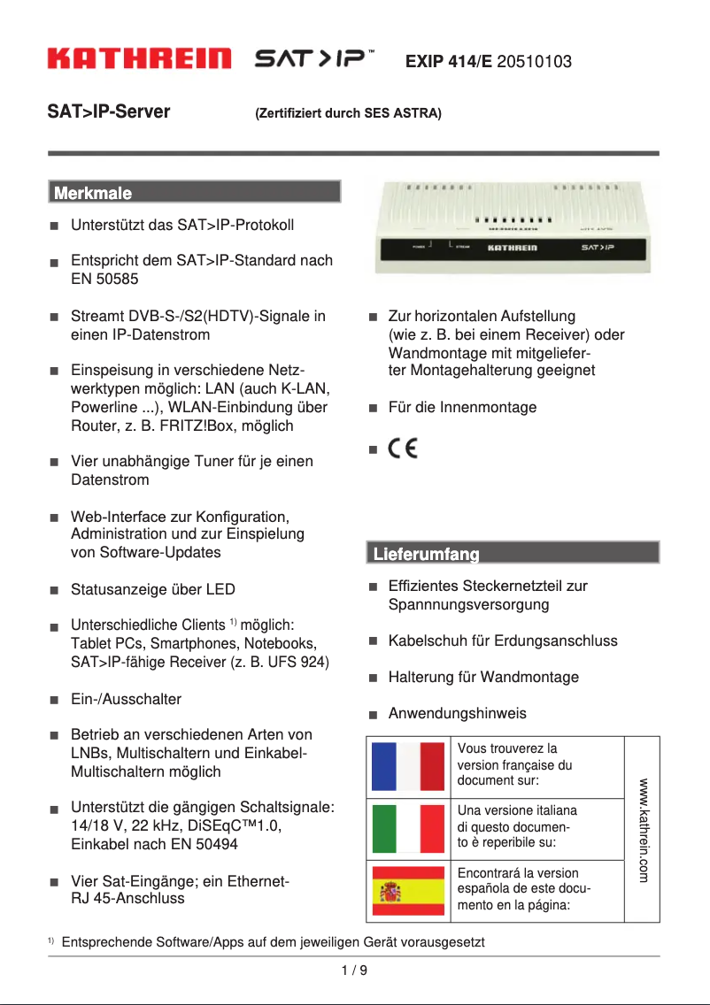 Page 1 de la notice Manuel utilisateur Kathrein EXIP 414/E