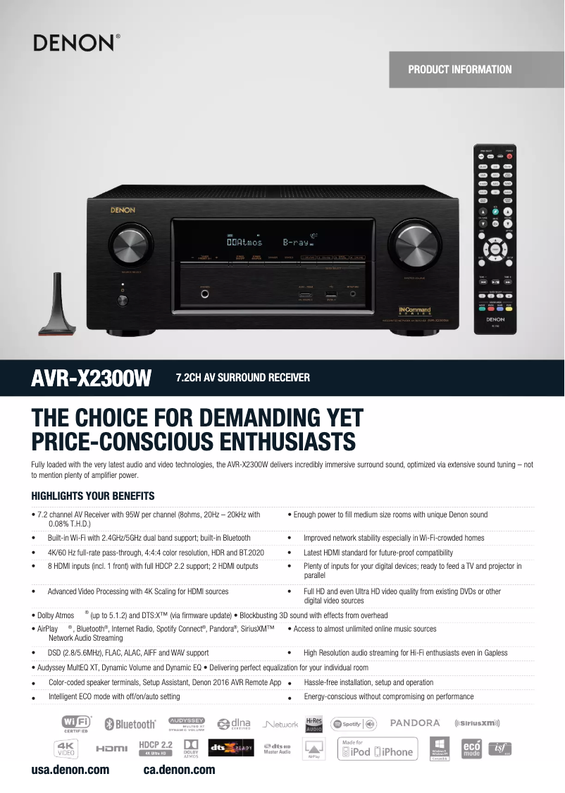 Página 1 del manual Ficha técnica Denon AVR-X2300W