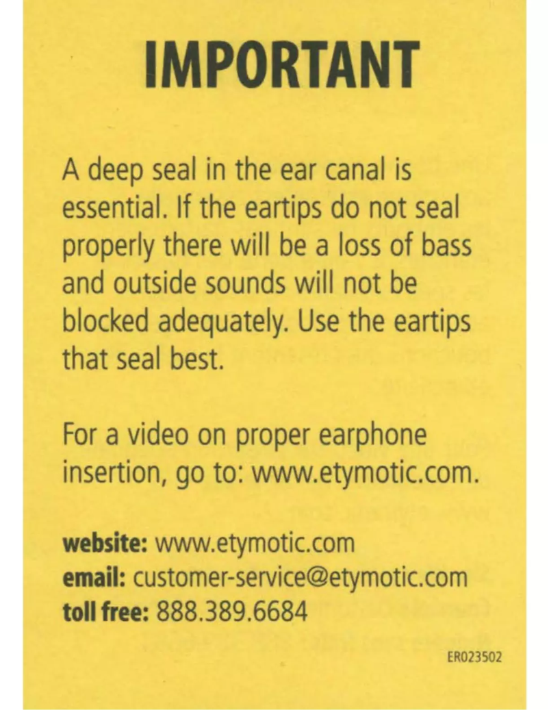 Page 1 de la notice Manuel utilisateur Etymotic ER4XR