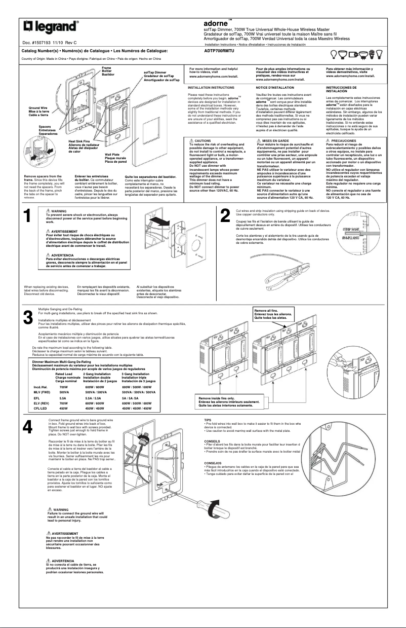 Image de la première page du manuel de l'appareil ADTP700RMTU