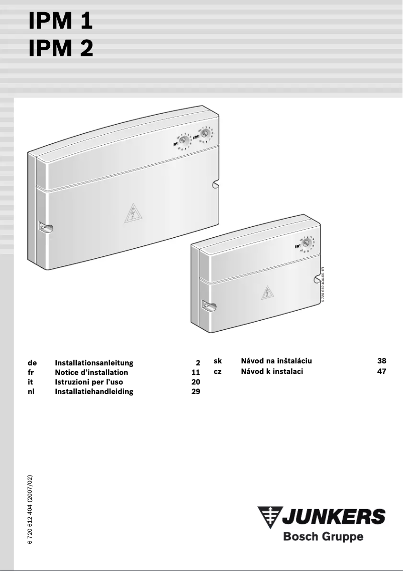 Page 1 de la notice Manuel utilisateur Junkers IPM 2