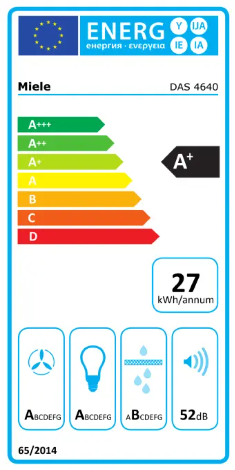 Page n°1 - Label énergétique Miele DAS 4640