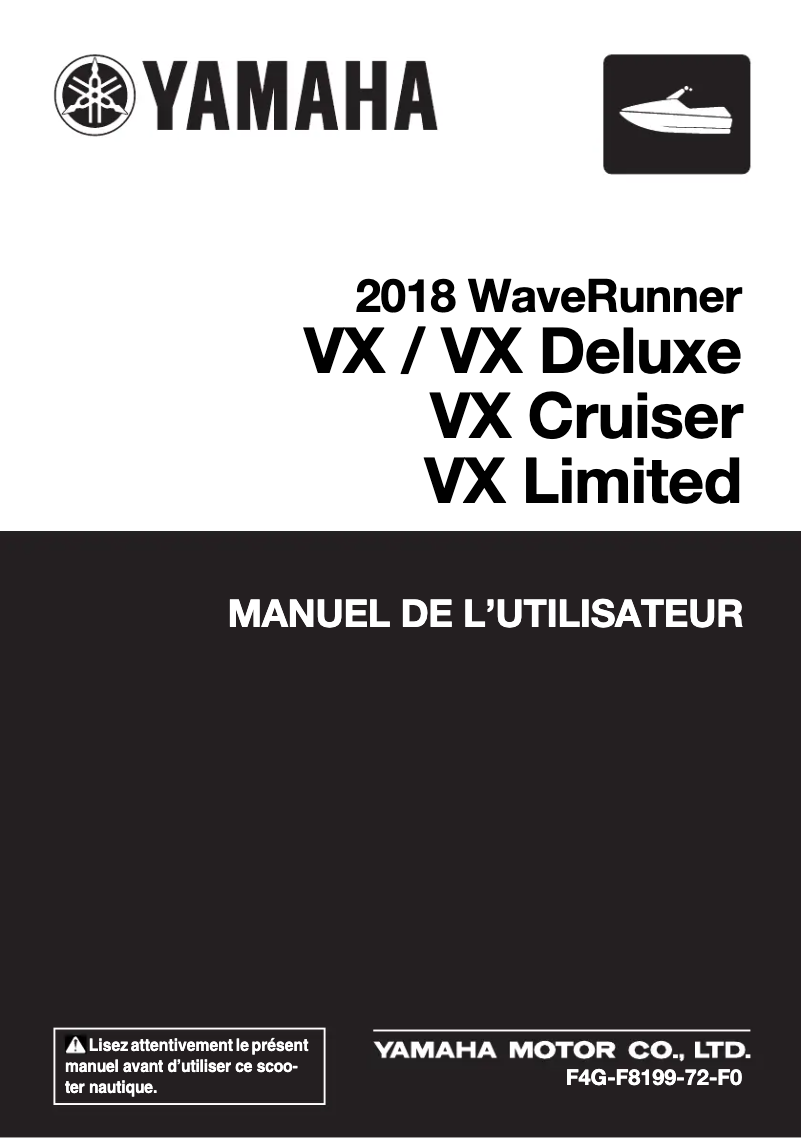 Page n°1 - Manuel utilisateur Yamaha WaveRunner VX Limited (2018)