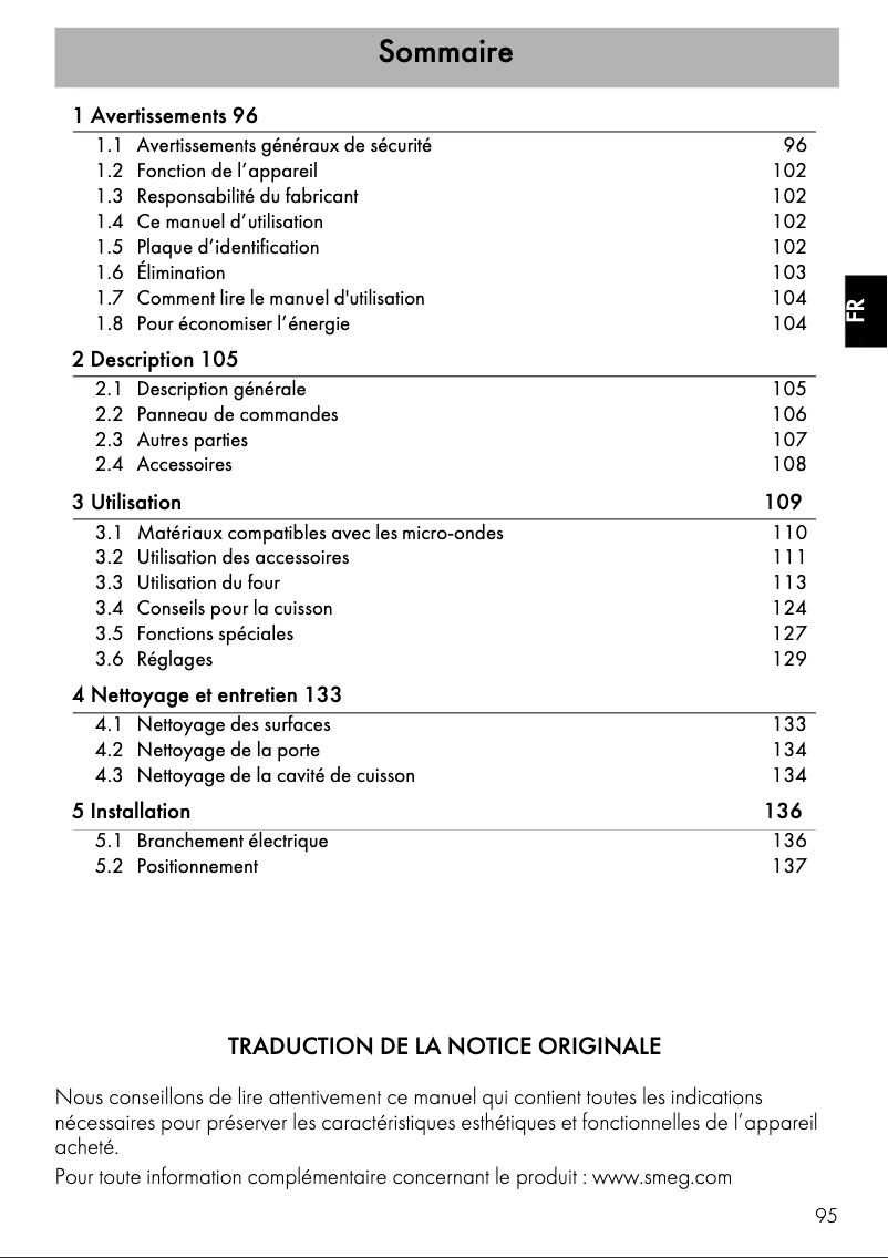 Page 1 de la notice Mode d'emploi Smeg SF4301MCX