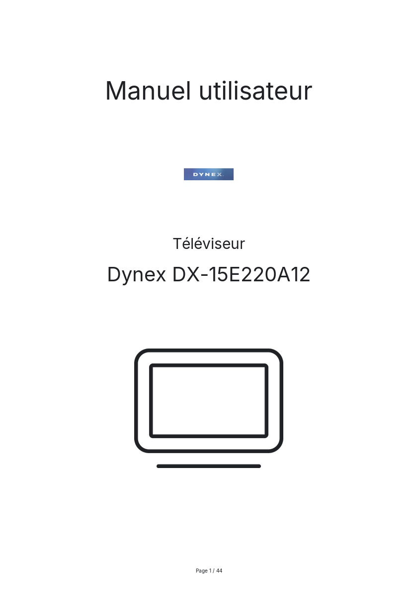 Page n°1 - Manuel utilisateur Dynex DX-15E220A12