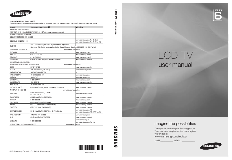 Page 1 de la notice Manuel utilisateur Samsung LE37C679M1S