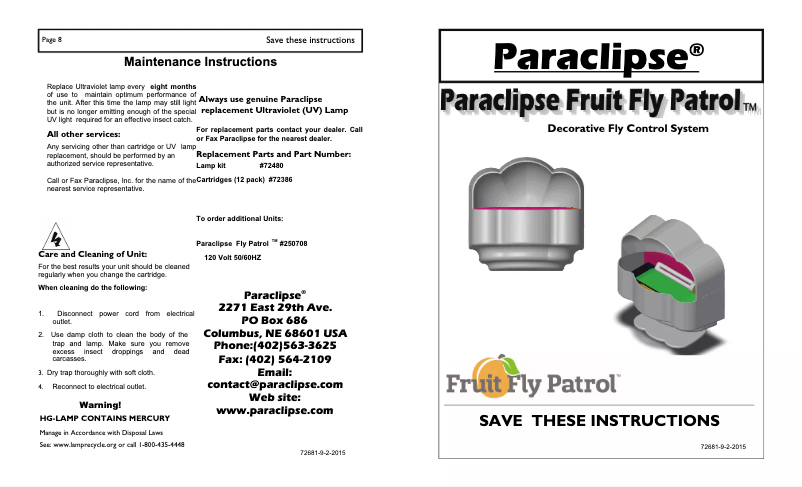 Page n°1 - Manuel utilisateur Paraclipse Fruit Fly Patrol