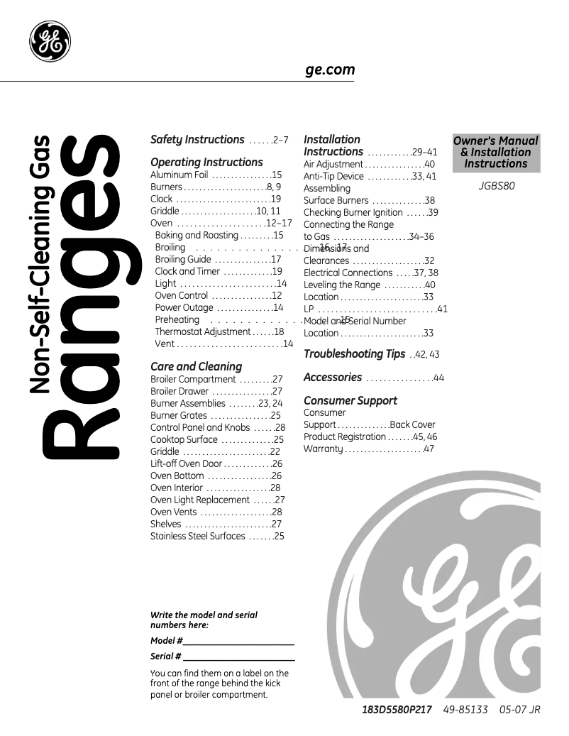 Image de la première page du manuel de l'appareil JGBS80DEMWW