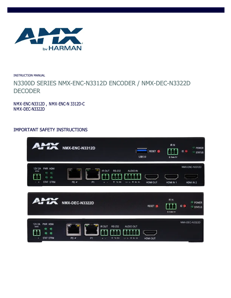 Page 1 de la notice Manuel utilisateur AMX NMX-ENC-N3312D