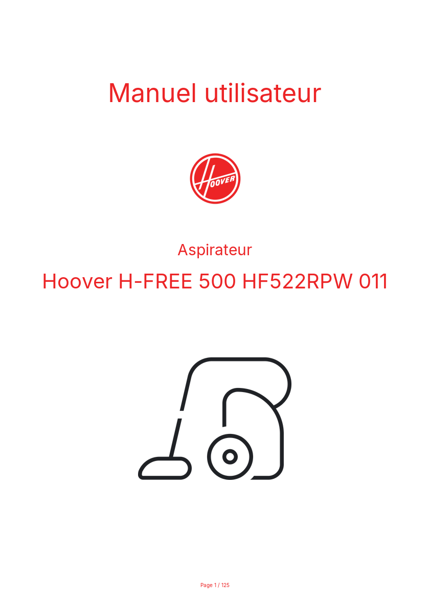 Image de la première page du manuel de l'appareil H-FREE 500 HF522RPW 011