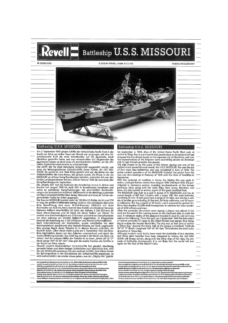 Page 1 de la notice Manuel utilisateur Revell USS Missouri 1944-1945